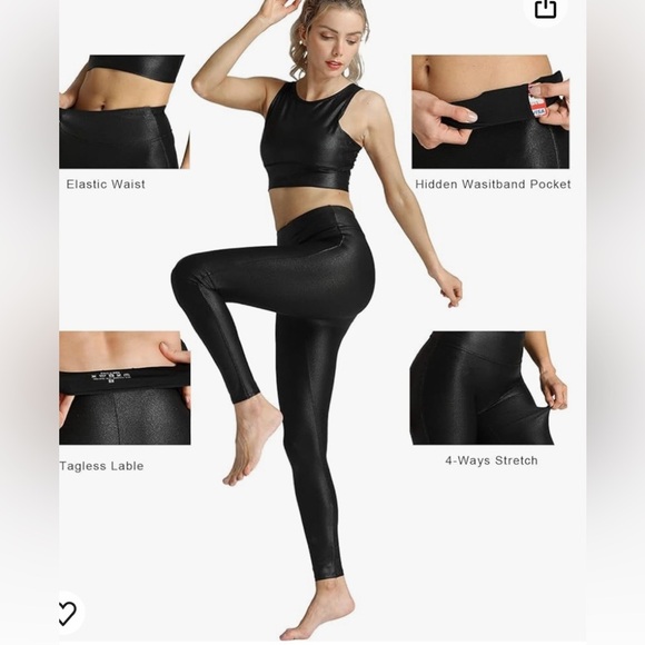 Faux Leather Leggings WomenTummyControlSeamless Stretch Pleather Pants XXL Black - Picture 5 of 8